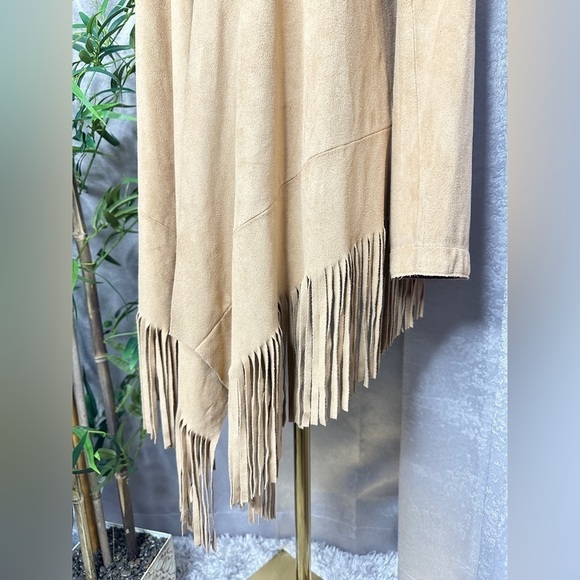 Zara Women’s Tan Faux Suede Fringe Open-Front Cardigan Sz Small - Picture 5 of 11